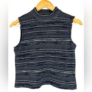 St. John Black Gold Metallic Knit Striped Mock Neck Sleeveless Shell Tank Top